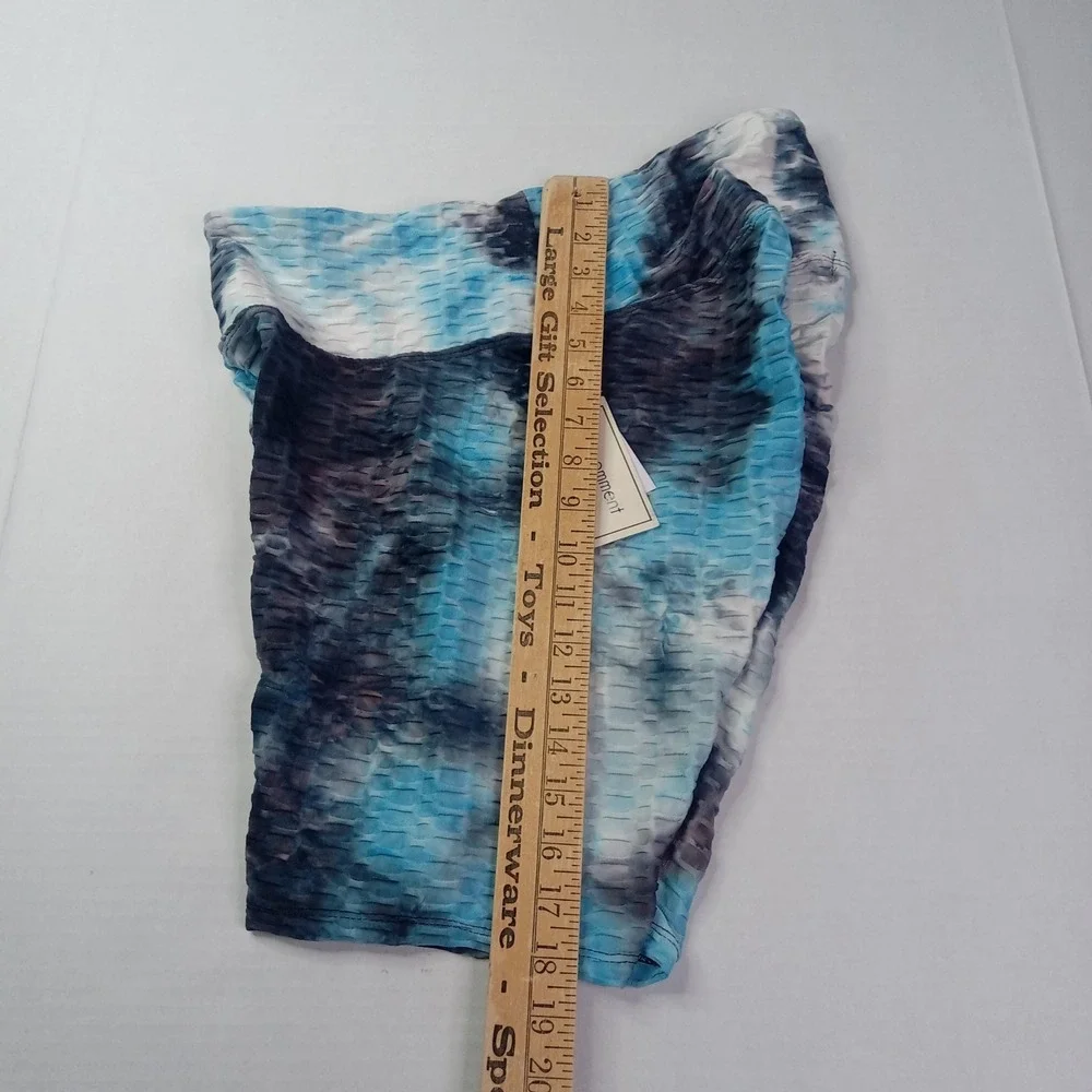 No Comment Textured Biker Shorts Women's Size XL Blue Black Tie-Dye Pattern
